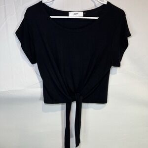 Choles Women's Black Ultra Soft Wrap Tie Short Sleeve Crop Workout Top Large